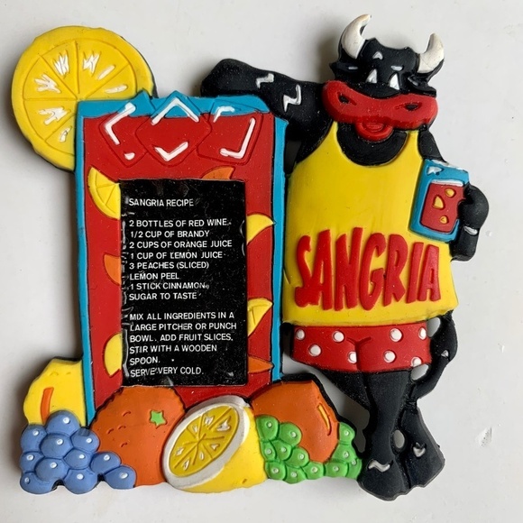 Sangria Recipe Fridge Magnet Other - Vintage Red Sangria Cow Recipe Magnet Rubber Colorful Spanish Wine Large Magnet